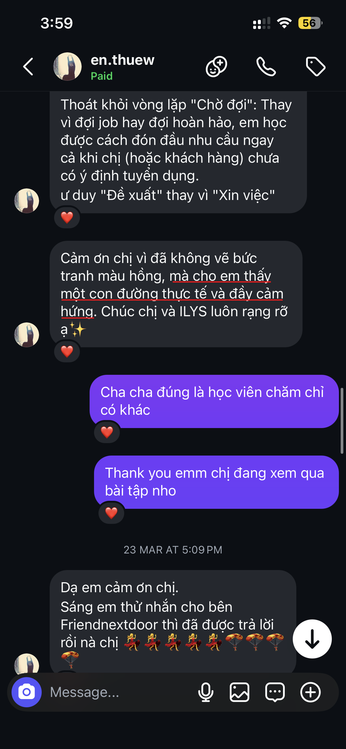 Phản hồi học viên Anh Thư - đã có khách phản hồi ngay sáng hôm sau